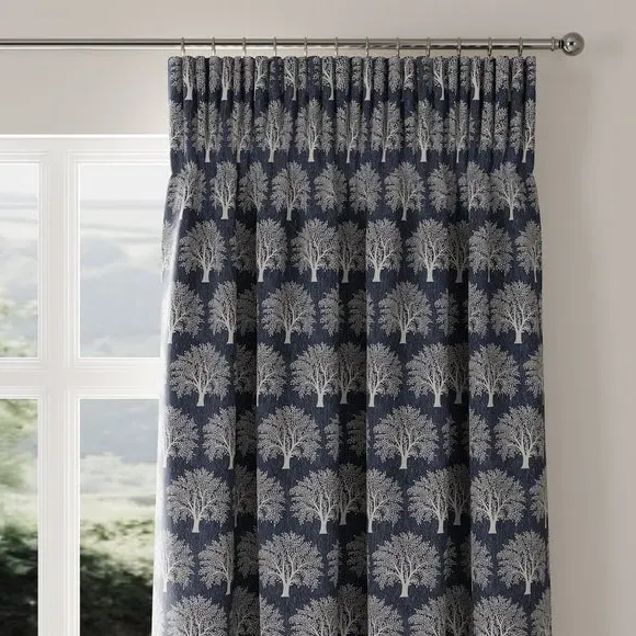 Made to Measure Curtains with Tree Motif - Indigo