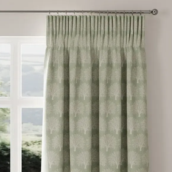 Made to Measure Curtains with Tree Motif - Seafoam