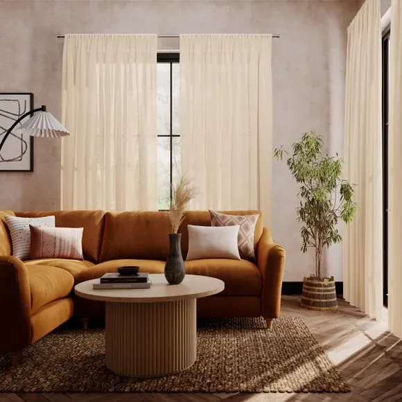 Made to Measure Voile Curtains - Natural, Polycotton