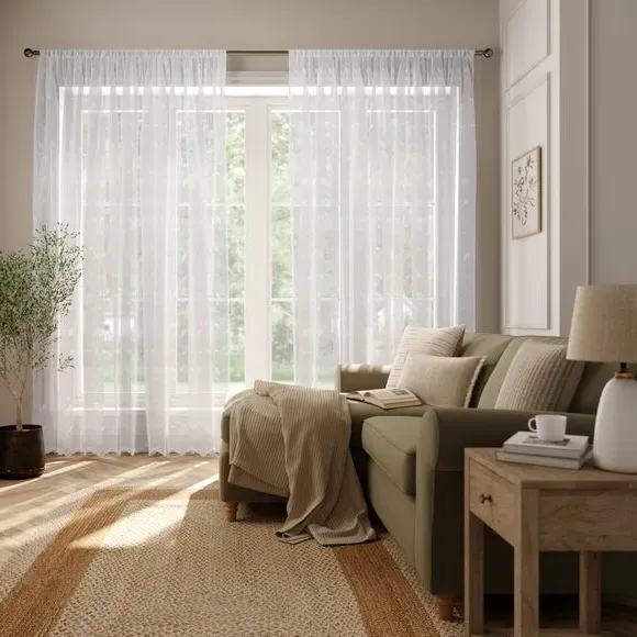 Made to Measure Voile Curtains - White, Polyester