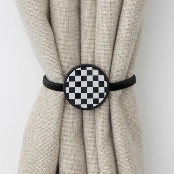 Magnetic Curtain Tieback - Black/White Checkerboard image