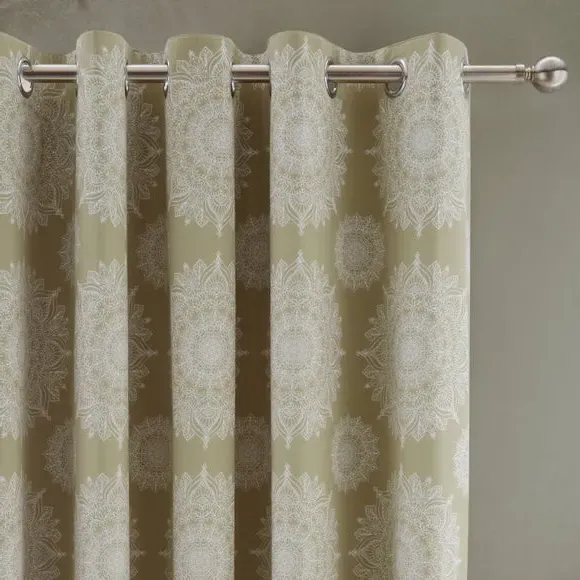 Mandala Blackout Eyelet Curtains - Olive, Polycotton image