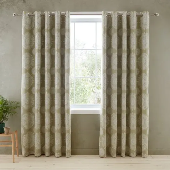 Mandala Blackout Eyelet Curtains - Olive, Polycotton
