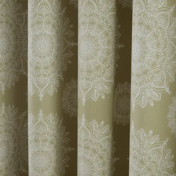 Mandala Blackout Eyelet Curtains - Olive, Polycotton
