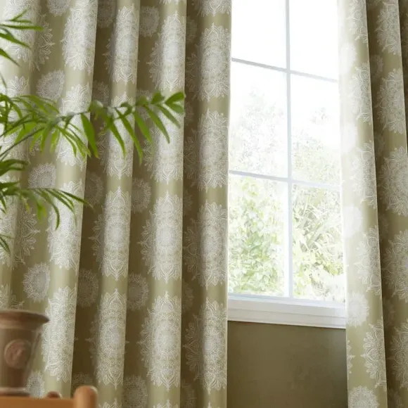 Mandala Blackout Eyelet Curtains - Olive, Polycotton