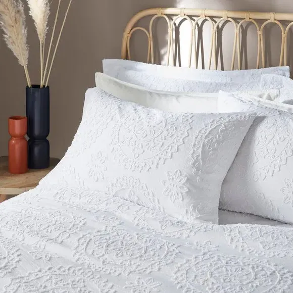 Mandala Duvet Cover Set - White, Polyester