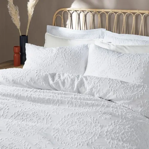 Mandala Duvet Cover Set - White, Polyester