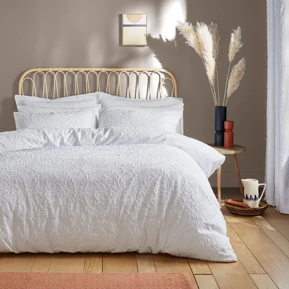 Mandala Duvet Cover Set - White, Polyester