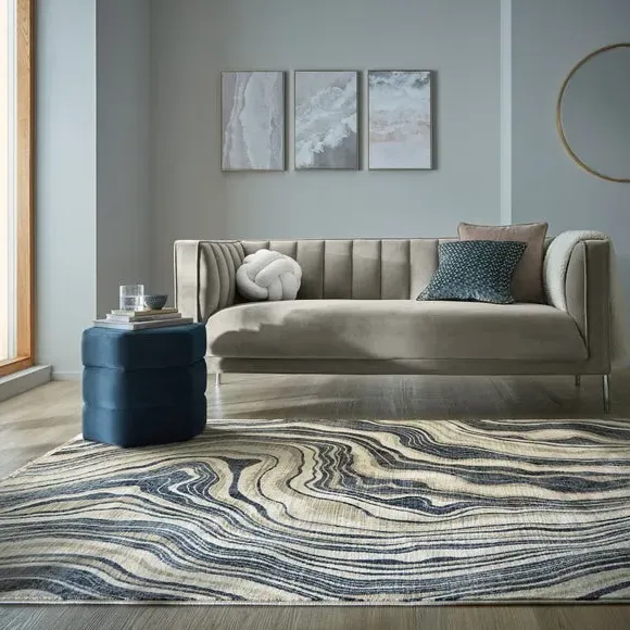 Marble Pattern Area Rug - Blue image