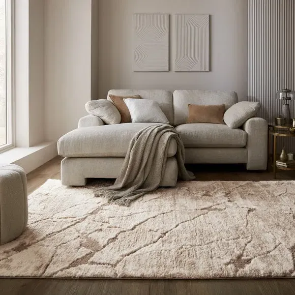 Marble Shaggy Rug with Luxury Pile - Ivory image