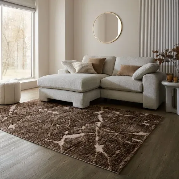 Marble Shaggy Rug with Luxury Pile - Natural