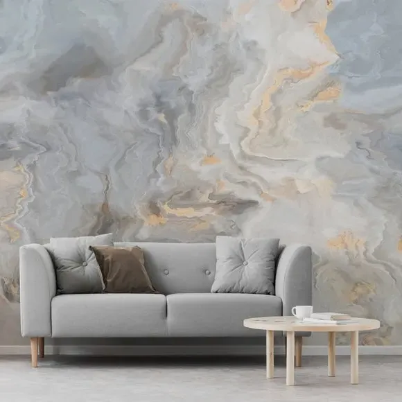 Marble Texture Wall Mural - Blue, Non-Woven