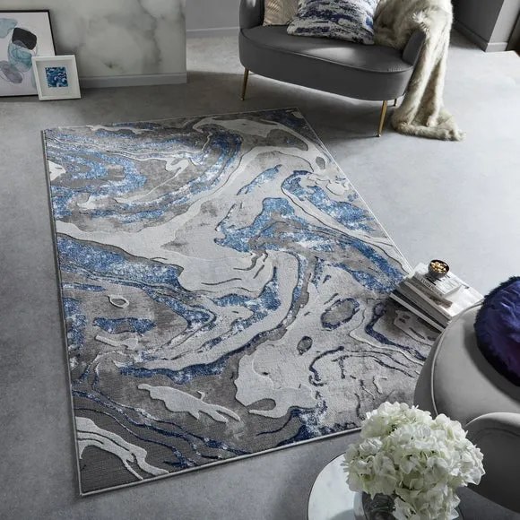 Marbled Area Rug - Navy, Polypropylene