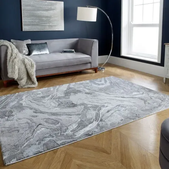 Marbled Area Rug - Silver, Polypropylene