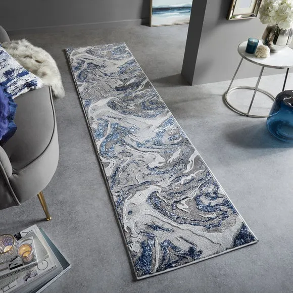 Marbled Runner Rug - Navy, Polypropylene