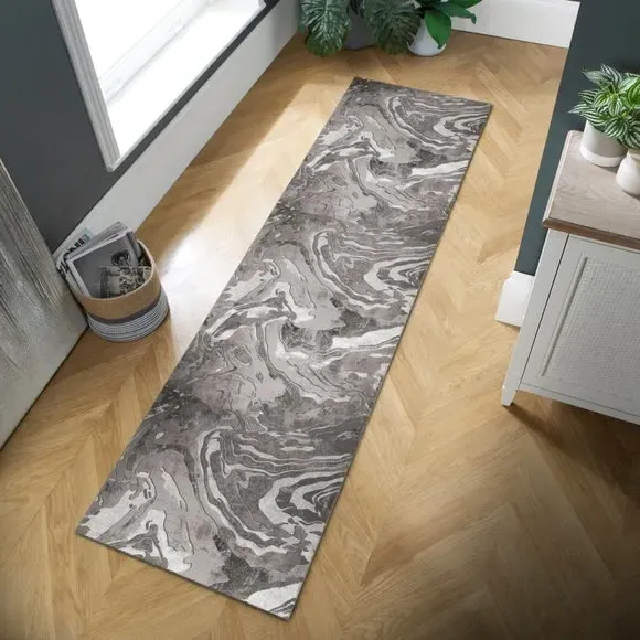 Marbled Runner Rug - Silver, Polypropylene
