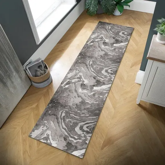 Marbled Runner Rug - Silver, Polypropylene