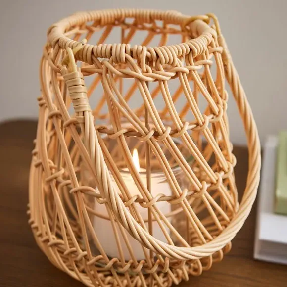 Medium Candle Lantern - Natural, Rattan