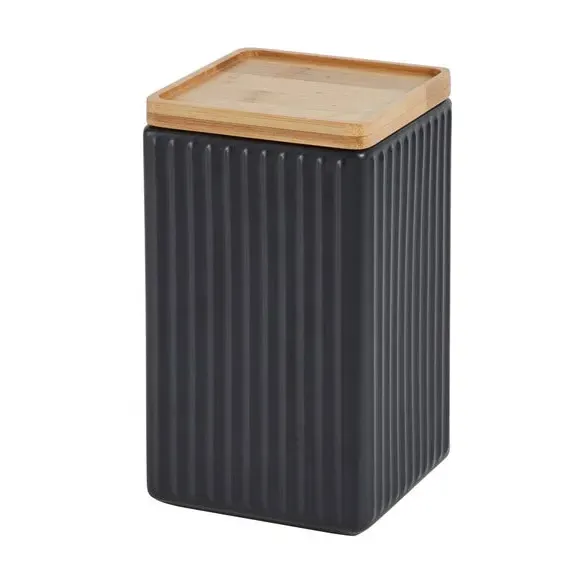 Medium Square Kitchen Canister - Black, Ceramic image