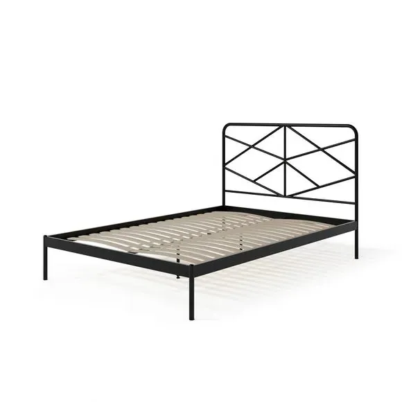 Metal Bed Frame with Sprung Slats - Black