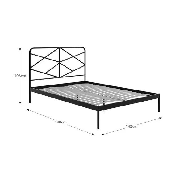 Metal Bed Frame with Sprung Slats - Black