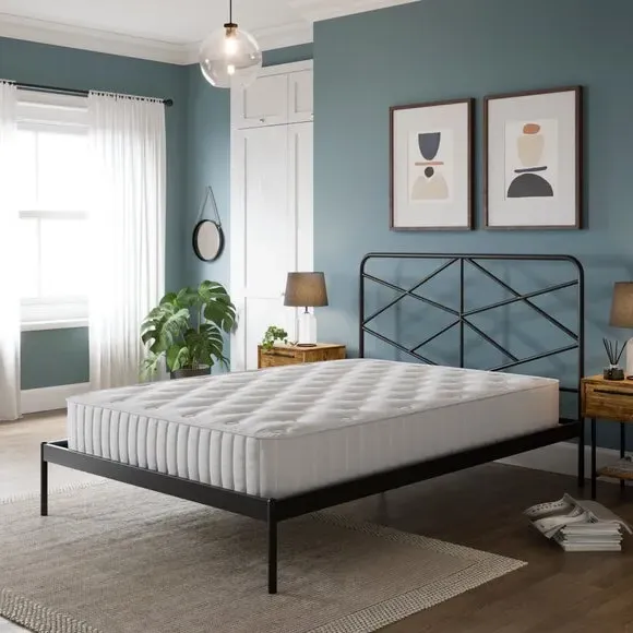 Metal Bed Frame with Sprung Slats - Black