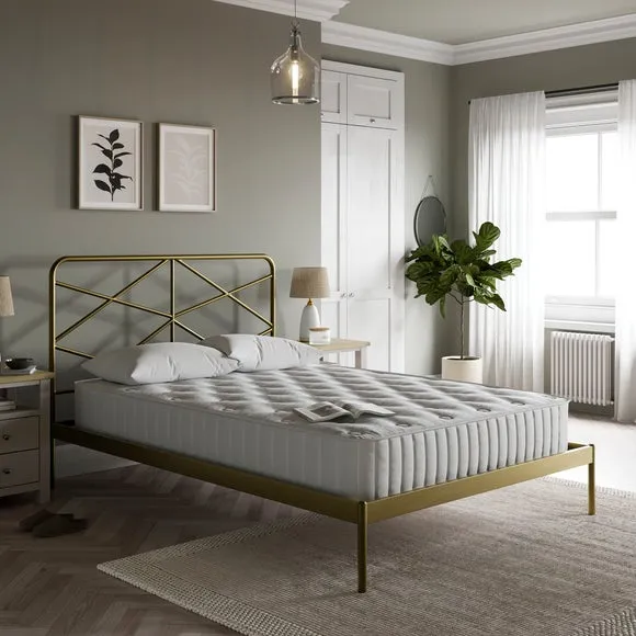 Metal Bed Frame with Sprung Slats - Brass