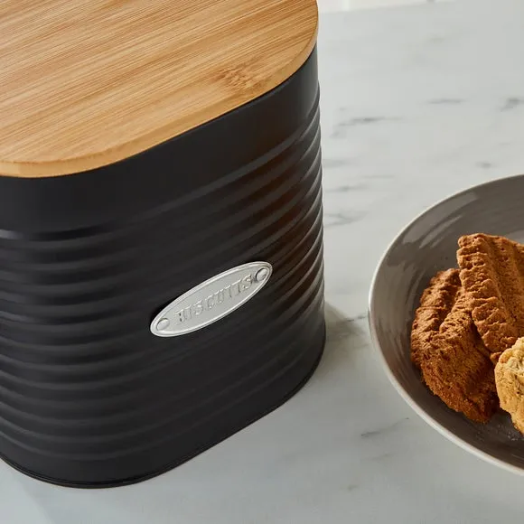Metal Biscuit Canister with Badge - Black, Steel