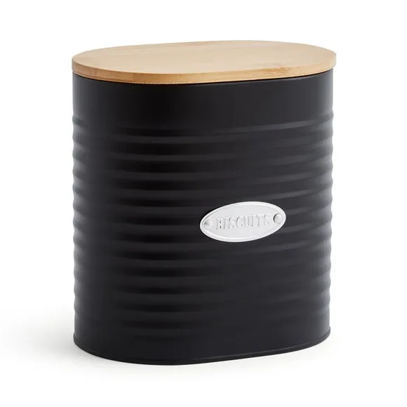 Metal Biscuit Canister with Badge - Black, Steel