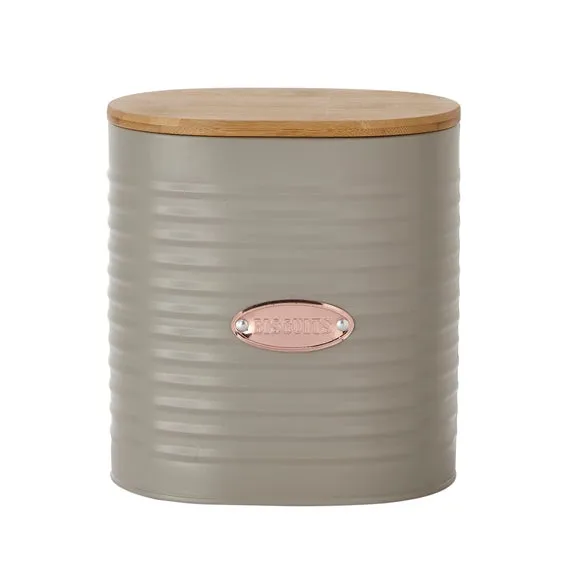 Metal Biscuit Canister with Badge - Grey, Steel