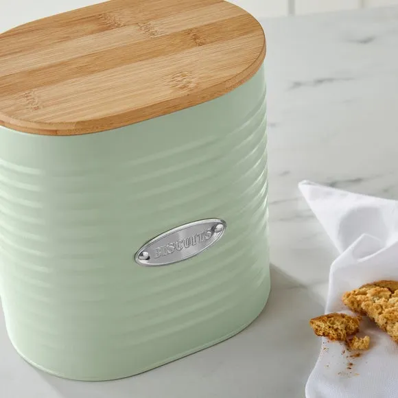 Metal Biscuit Canister with Badge - Sage, Steel