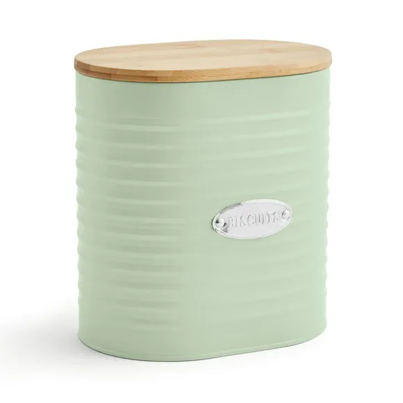 Metal Biscuit Canister with Badge - Sage, Steel