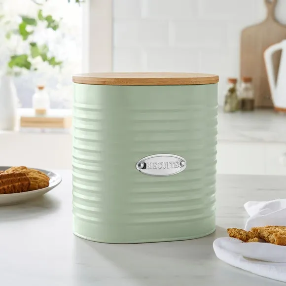 Metal Biscuit Canister with Badge - Sage, Steel