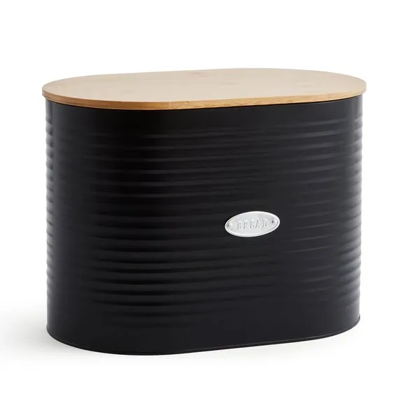 Metal Bread Bin with Badge - Black, Steel