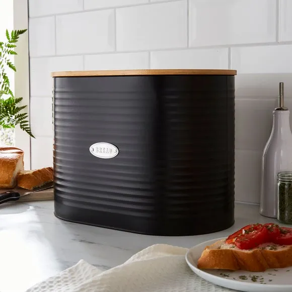 Metal Bread Bin with Badge - Black, Steel image