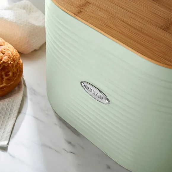 Metal Bread Bin with Badge - Sage, Steel