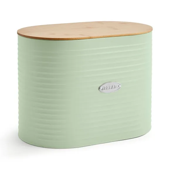 Metal Bread Bin with Badge - Sage, Steel