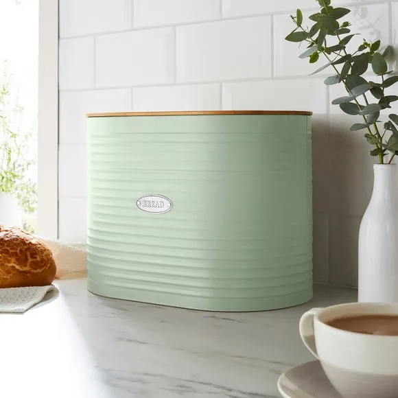 Metal Bread Bin with Badge - Sage, Steel image