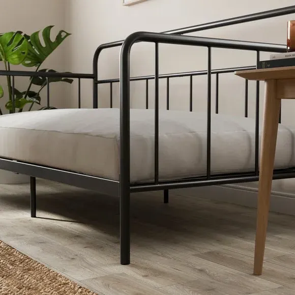 Metal Day Bed Frame with Slats - Black