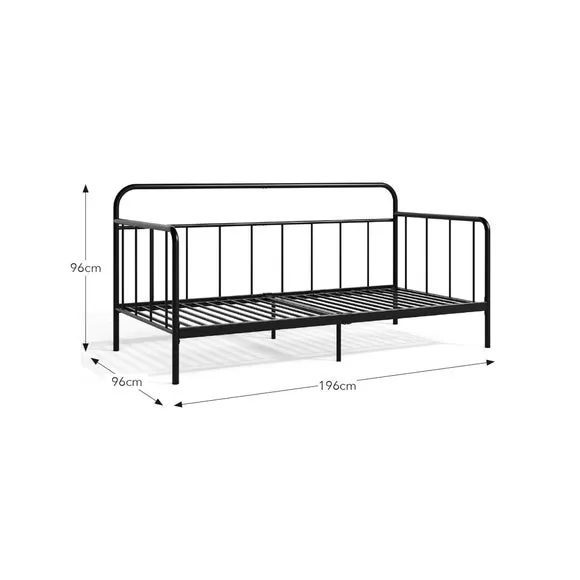 Metal Day Bed Frame with Slats - Black