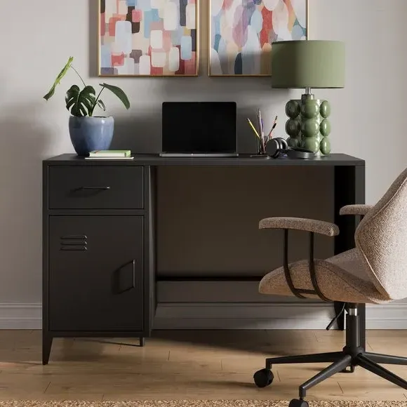 Metal Desk with Drawers - Black, Steel image