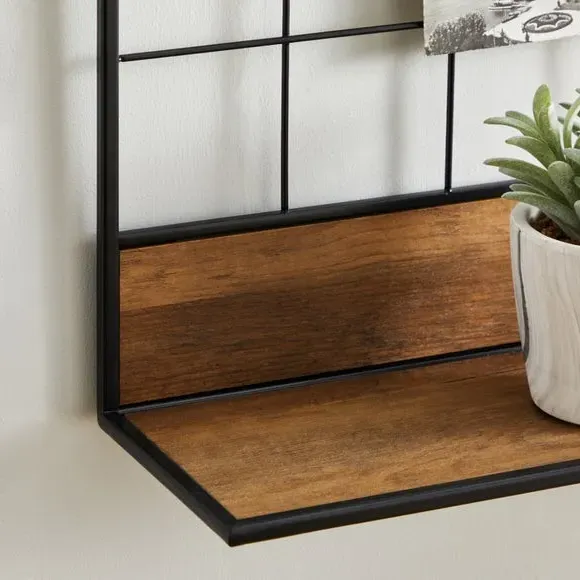 Metal Notice Board with Shelf - Black, Wood