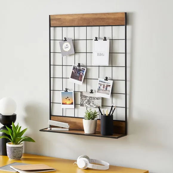 Metal Notice Board with Shelf - Black, Wood image