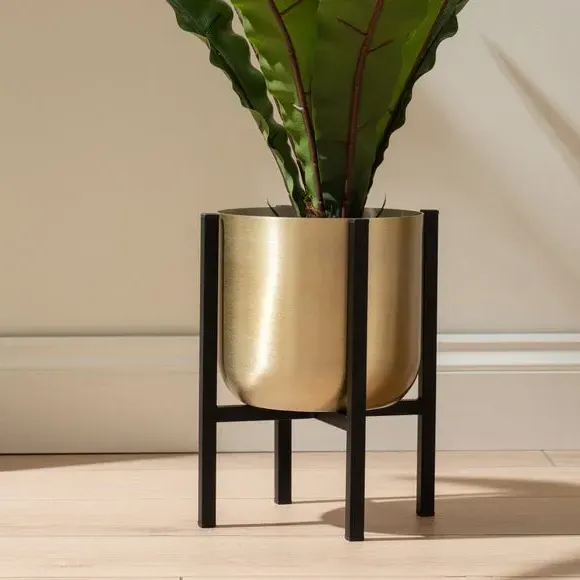 Metal Plant Pot with Stand - Gold, Metal