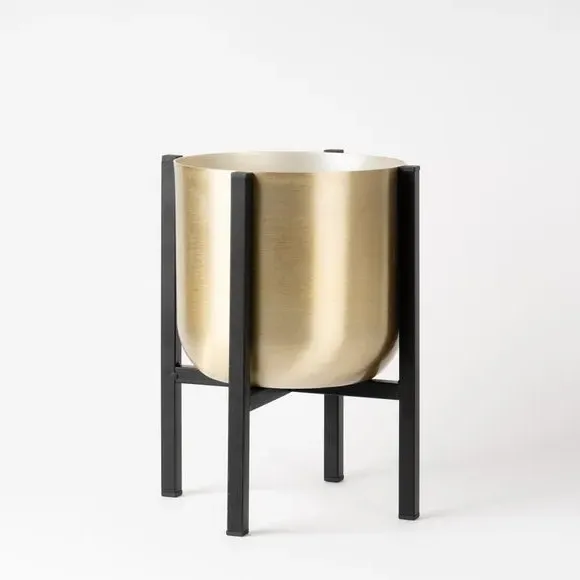 Metal Plant Pot with Stand - Gold, Metal