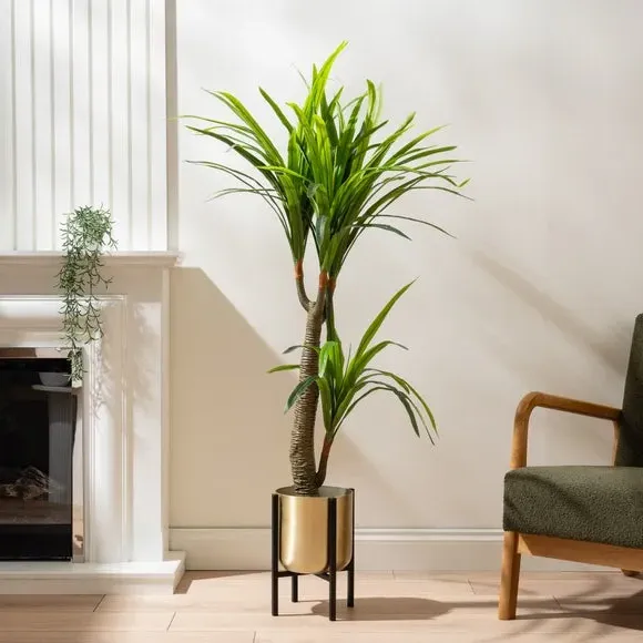 Metal Plant Pot with Stand - Gold, Metal