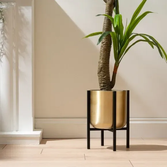 Metal Plant Pot with Stand - Gold, Metal
