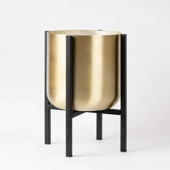 Metal Plant Pot with Stand - Gold, Metal