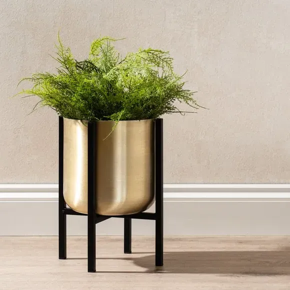 Metal Plant Pot with Stand - Gold, Metal