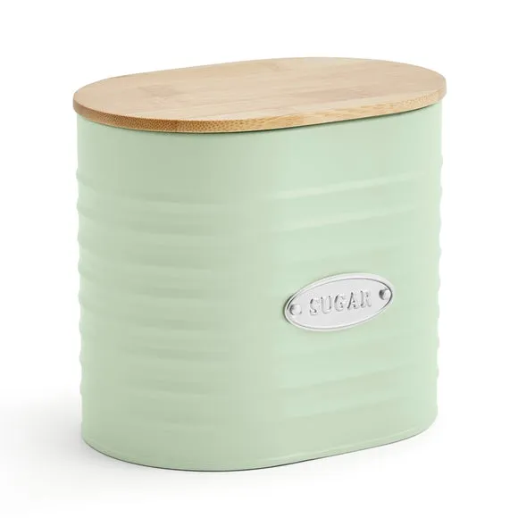 Metal Sugar Canister with Badge - Sage, Steel